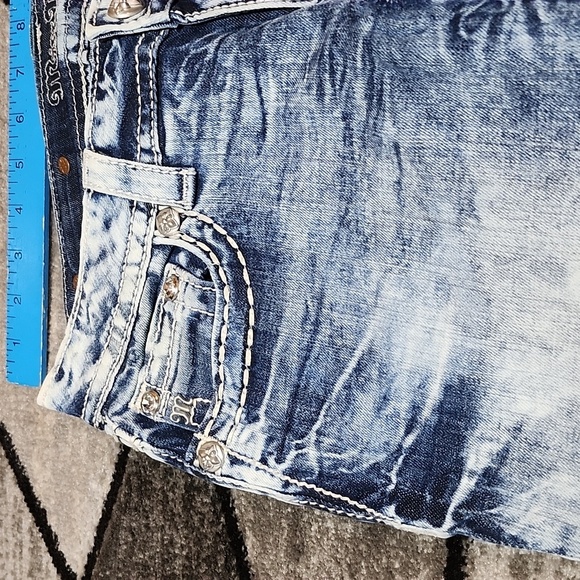 MISS ME EMBROIDERED FAUX-FLAP RHINESTONES ACID-WASH SIGNATURE SKINNY DEN… - Picture 7 of 15